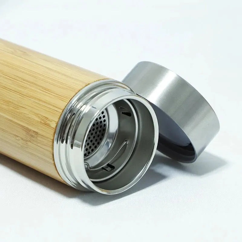 Termo Acero y Bambú con Infusor 500 ml