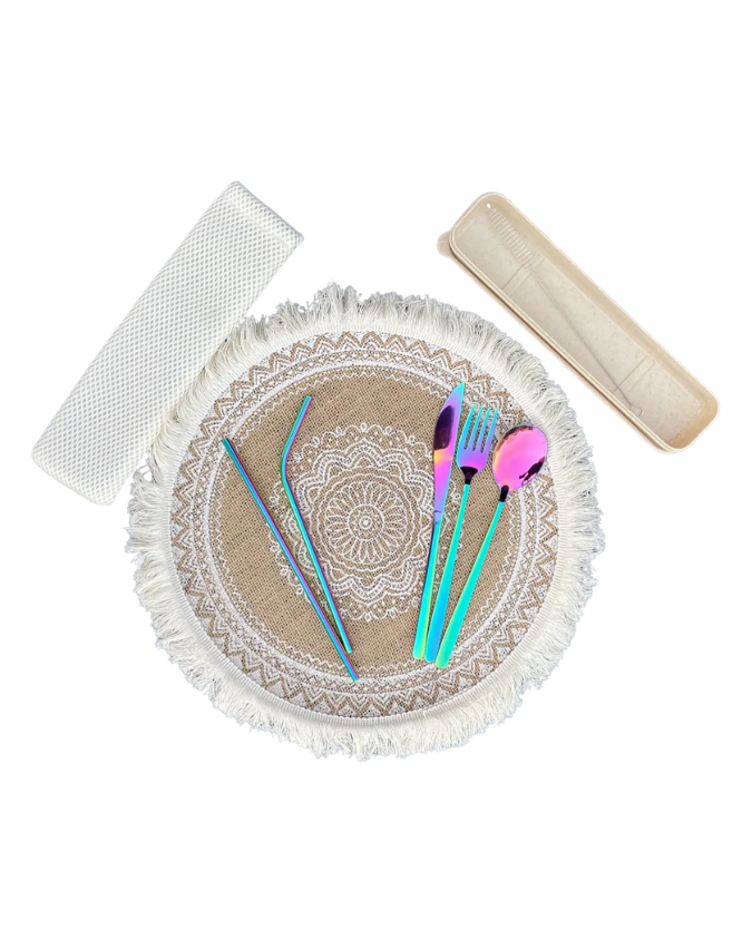 Set de Cubiertos Ecológicos con Pitillos y Estuche de Trigo