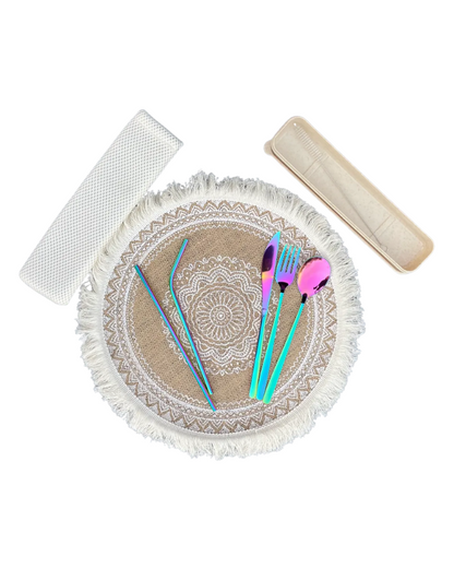 Set de Cubiertos Ecológicos con Pitillos y Estuche de Trigo